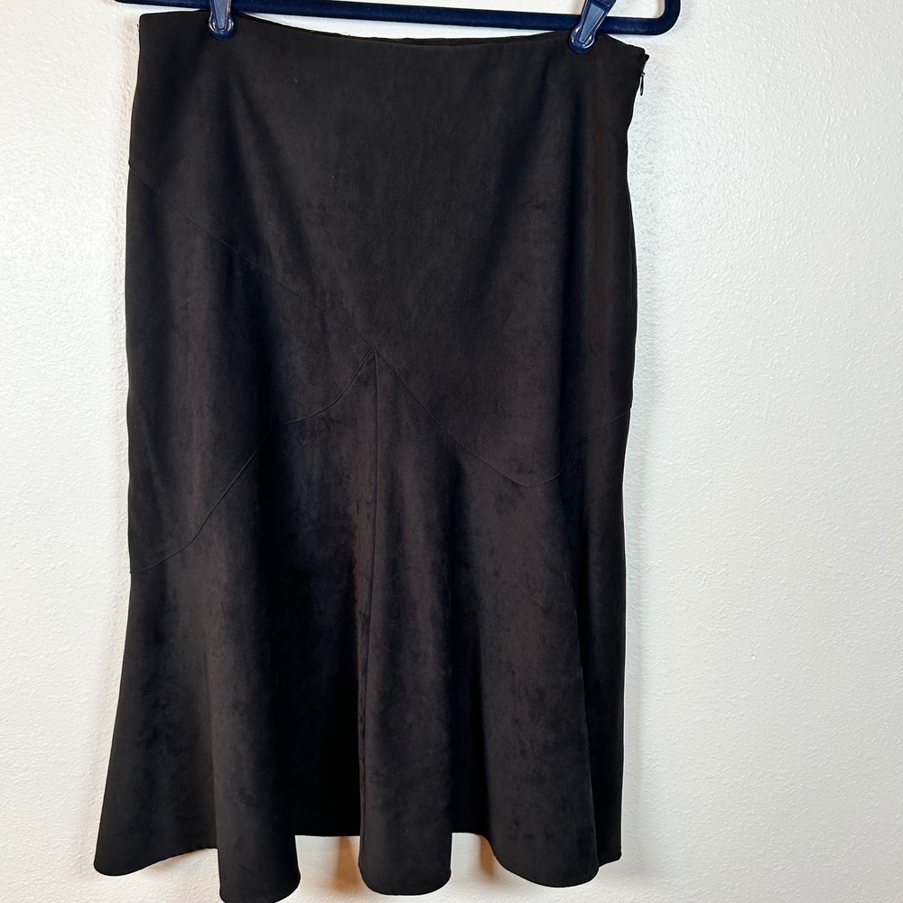 Cato Black Faux Suede Midi Skirt Size 8 A Line Flared Panelled Career Boho‎